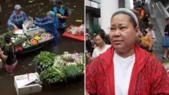 Bangkok floating market floods as locals create makeshift stalls
